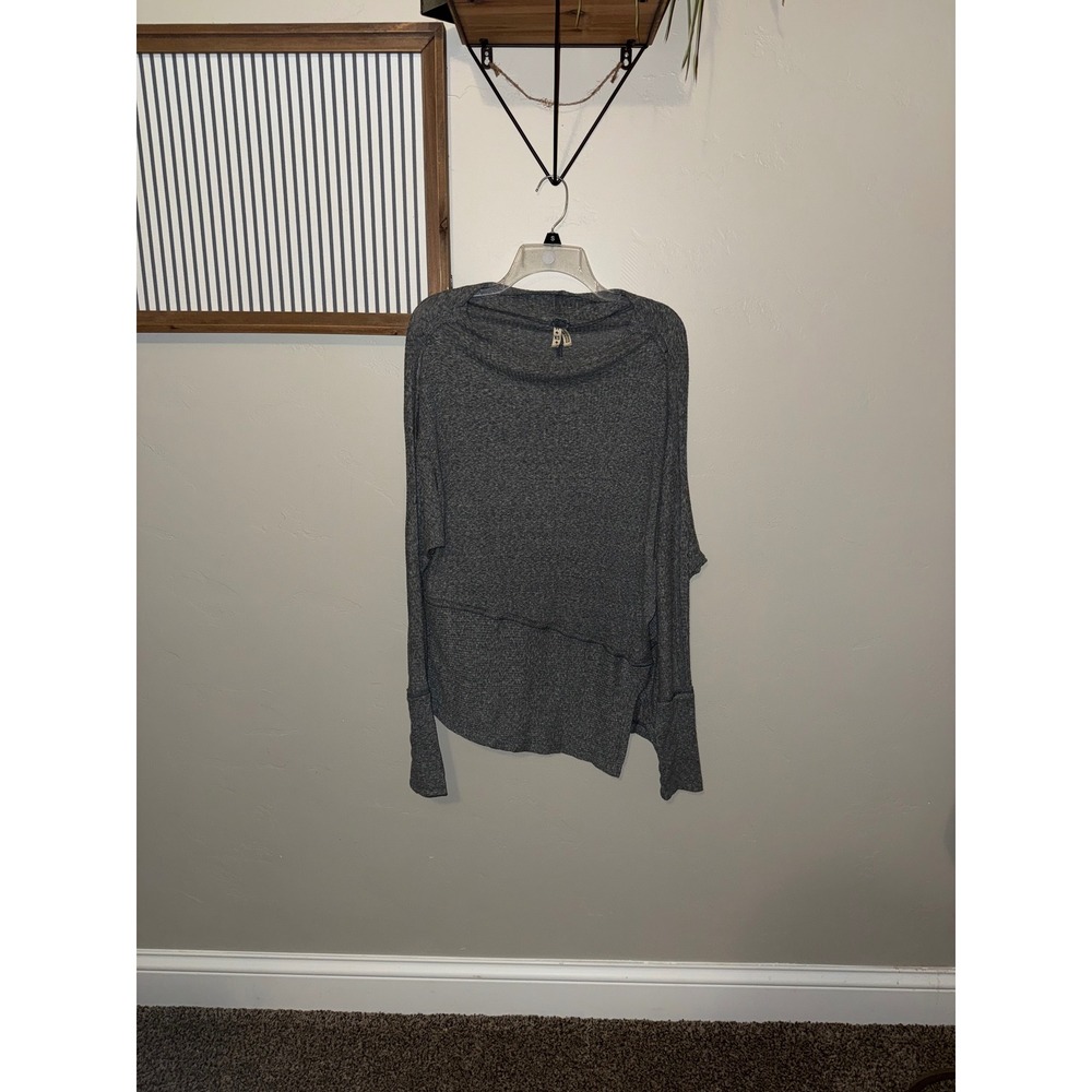 Free People We The Free Gray Heathered Thermal Boat Neck Top XS